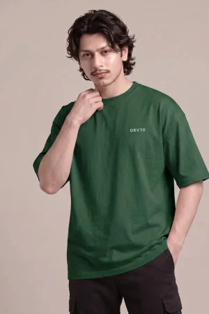 [ ORVTO ] Classic Bottle Green Oversized T-Shirt