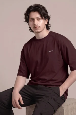 [ ORVTO ] Classic Maroon  Oversized T-Shirt