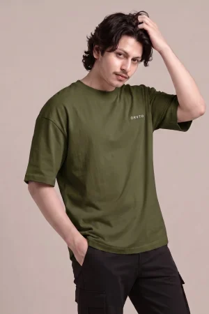 [ ORVTO ] Classic Olive Green Oversized T-Shirt